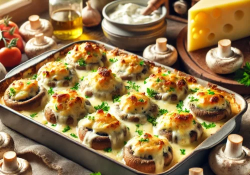 פטריות ממולאות גבינה ברוטב שמנת - מתכון מדהים וממכר