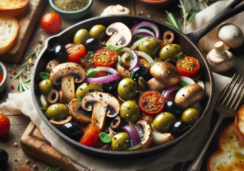 תבשיל זיתים ופטריות ים תיכוני מדהים