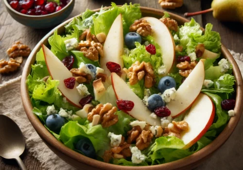 סלט חסה עם אגסים ואגוזים בליווי רוטב נדיר