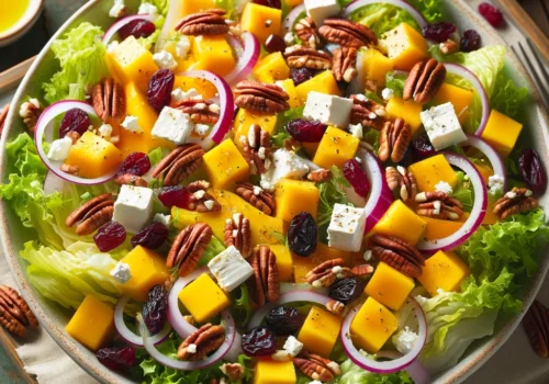 סלט חסה עם מנגו פקאן וחמוציות